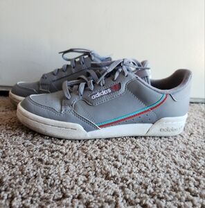 Adidas Continental 80 Big Kid Shoes Grey Three-Hi-Res Aqua-Scarlet F99784 Sz 4.5